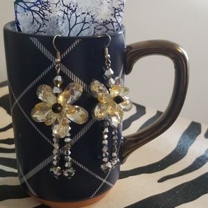 Crystal flower dangle drop earrings handmade